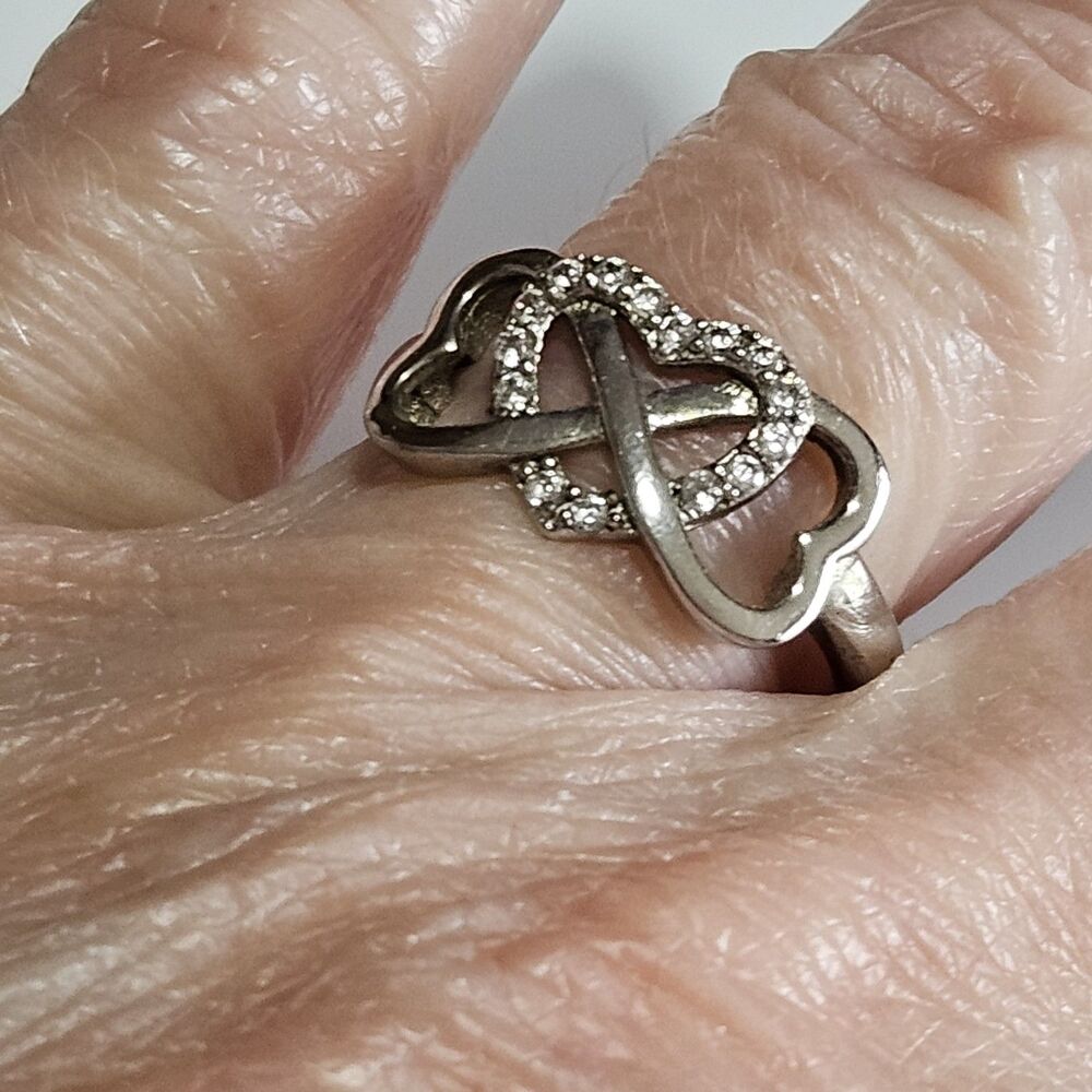 Vintage Bijoux Sterling Triple Hearts Infinity Knot CZ Ring Size 6 I Love You - Picture 6 of 12
